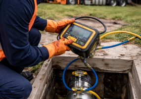 Servicemitarbeiter bei der Druckprüfung - Gottwald Umweltservice